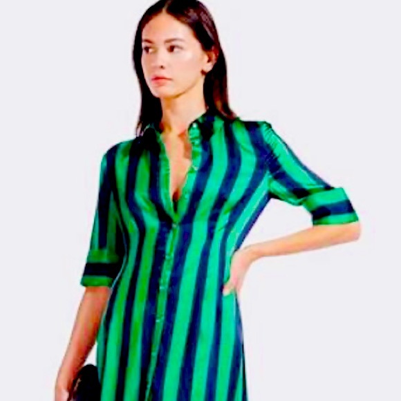 Staud Emerald Stripe Maxi Shirt Dress -NWT-4
100% silk - Picture 5 of 6